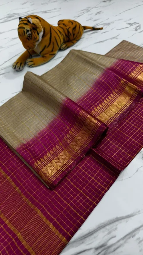 Traditional Mangalgiri Cotton Saree with Mini Check Design & Handwoven Finish